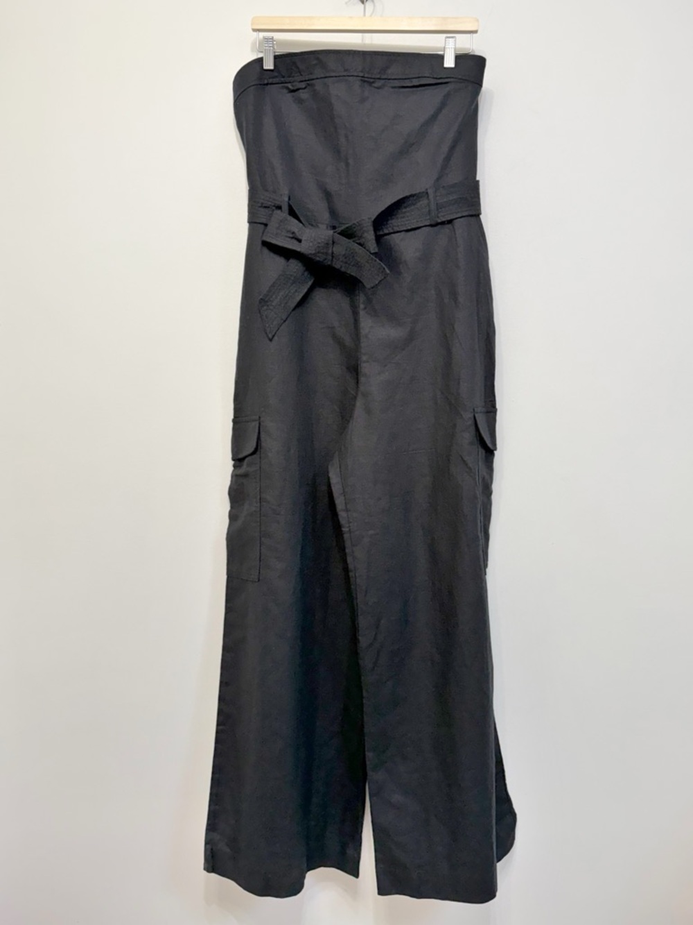 Gap Black Linen Cotton Cargo Jumpsuit Wide Leg Strapless Women’s Medium NEW